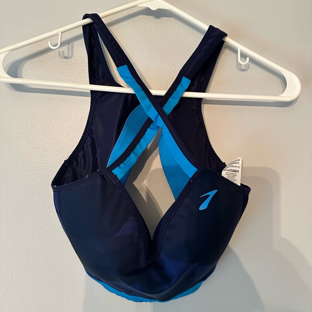 Brooks Blue Sports Bra with Full Coverage and Wide Straps